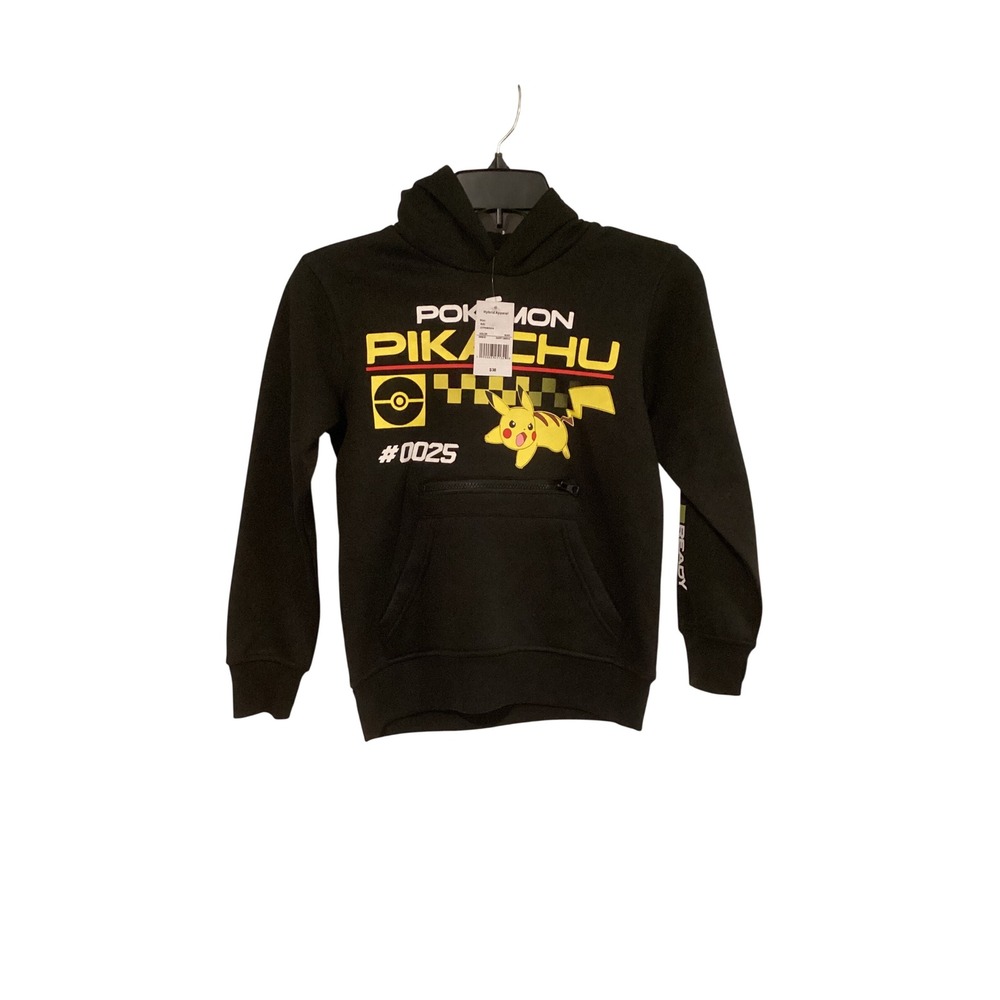 Pokemon Pikachu Boys Hoodie Black Graphic Sweatshirt Size S 8 NWT Hybrid Apparel